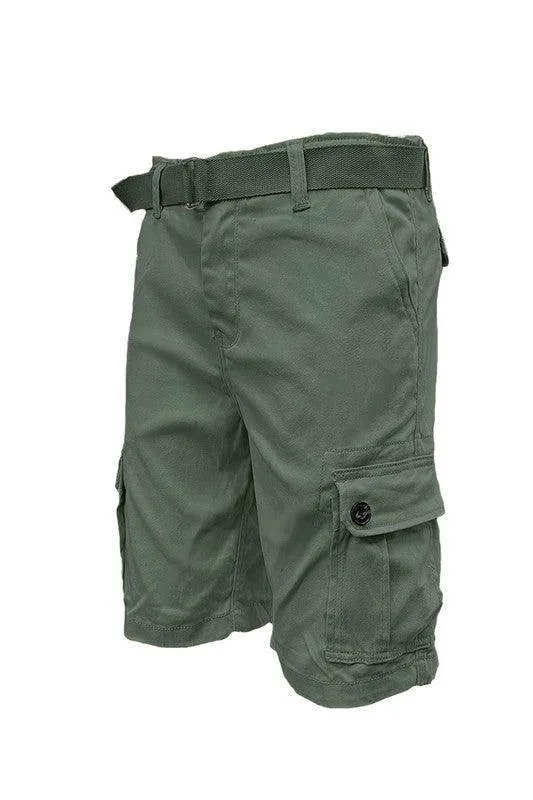 Mens Belted Cargo Shorts with Belt