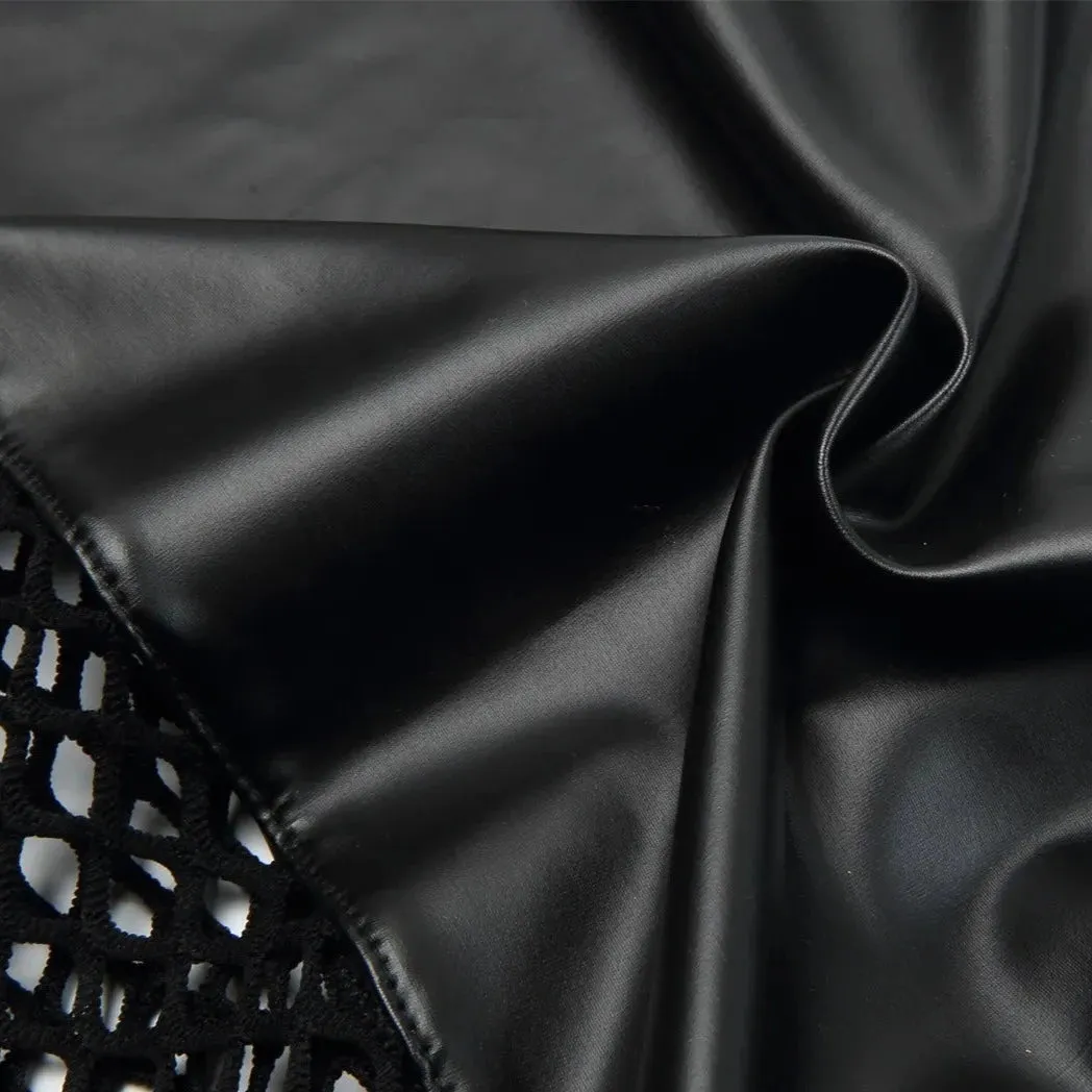 Men's Black PU Leather Fishnet Crop Top