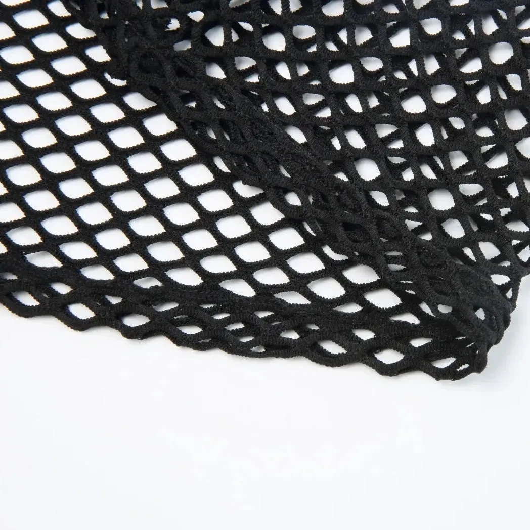 Men's Black PU Leather Fishnet Crop Top