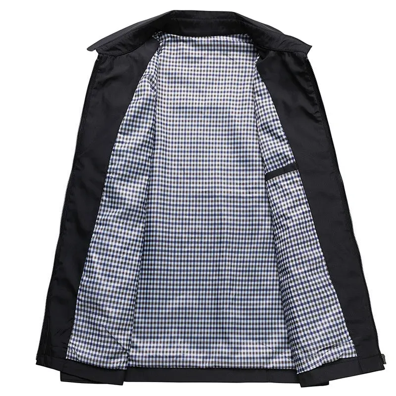 Men's Lightweight Casual Jacket - Long Sleeve - Zip Closure - Point Collar - Spring/Fall Outerwear