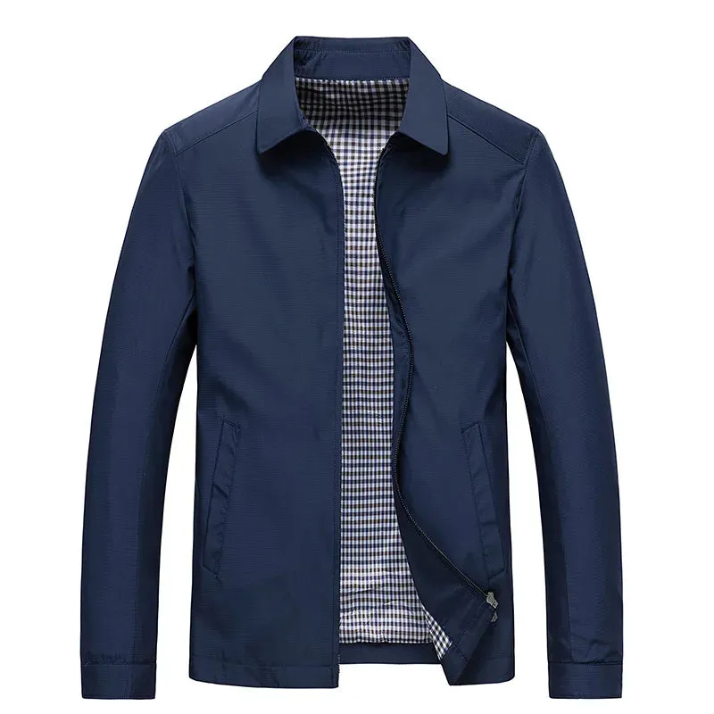 Men's Lightweight Casual Jacket - Long Sleeve - Zip Closure - Point Collar - Spring/Fall Outerwear