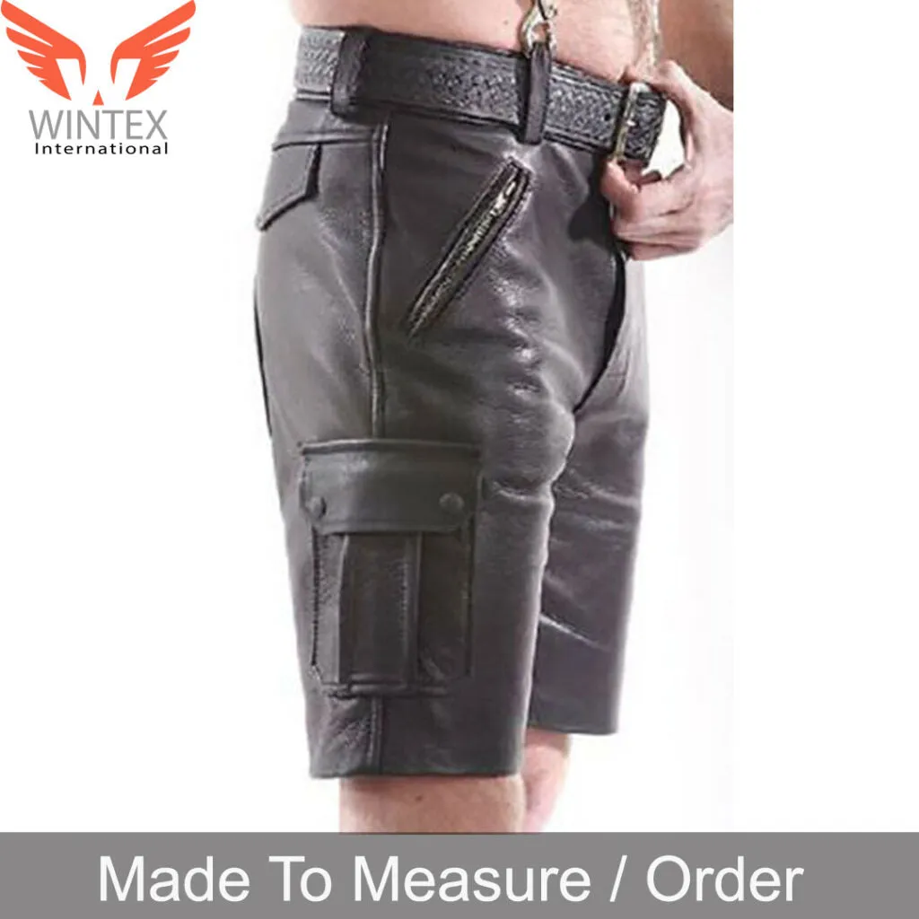Men’s Real Cowhide Leather Cargo Shorts Casual Wear Leather Cargo Shorts