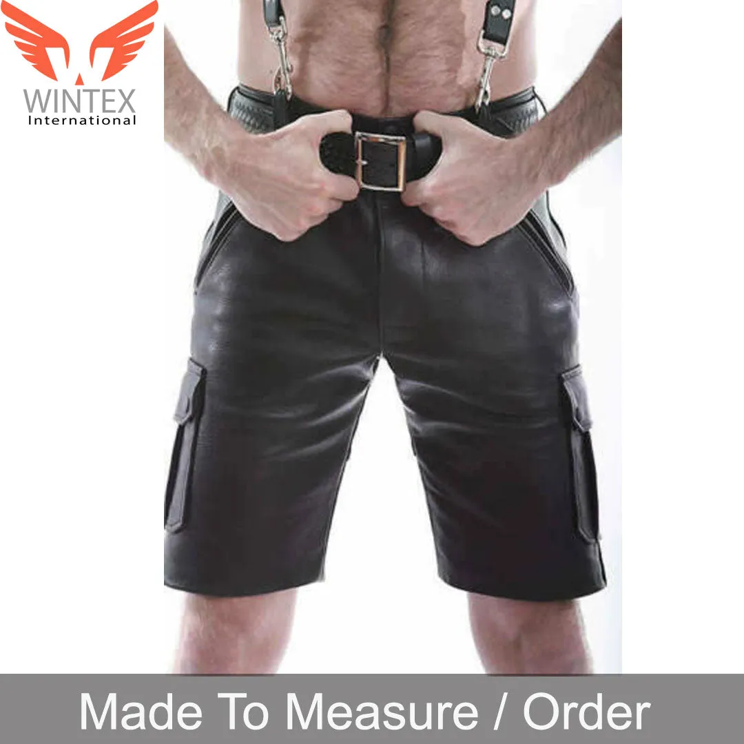 Men’s Real Cowhide Leather Cargo Shorts Casual Wear Leather Cargo Shorts