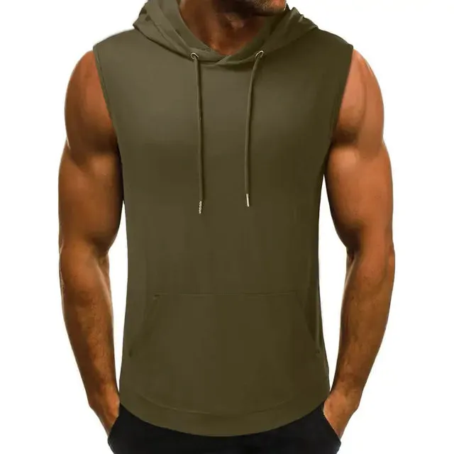 Men's Sleeveless Hooded Tank Top with Drawstrings
