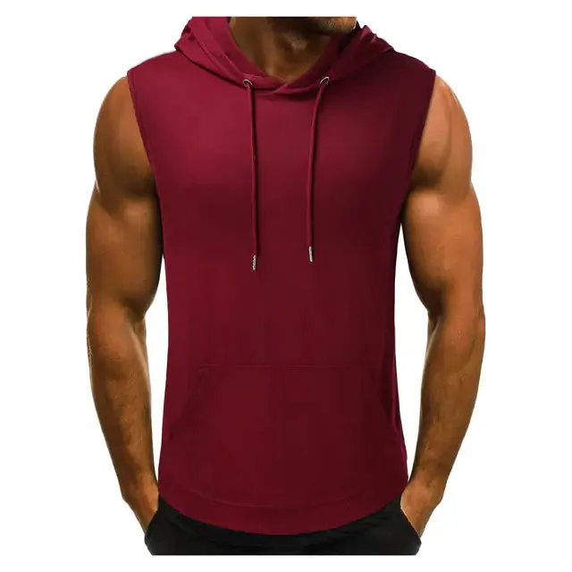 Men's Sleeveless Hooded Tank Top with Drawstrings