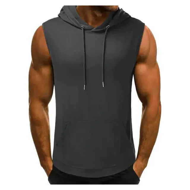Men's Sleeveless Hooded Tank Top with Drawstrings