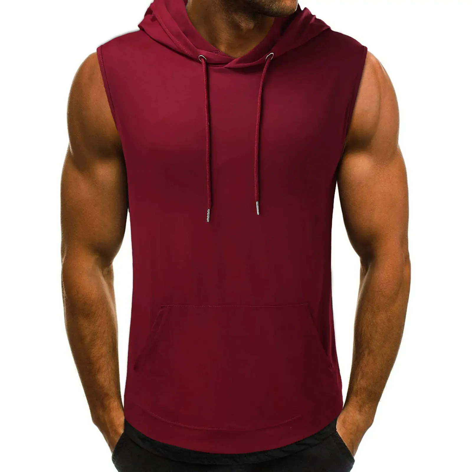 Men's Sleeveless Hooded Tank Top with Drawstrings