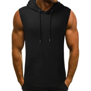 Men's Sleeveless Hooded Tank Top with Drawstrings