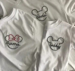 Mickey and Minnie Mouse Custom Name Hand Embroidered  - White Sweatshirt