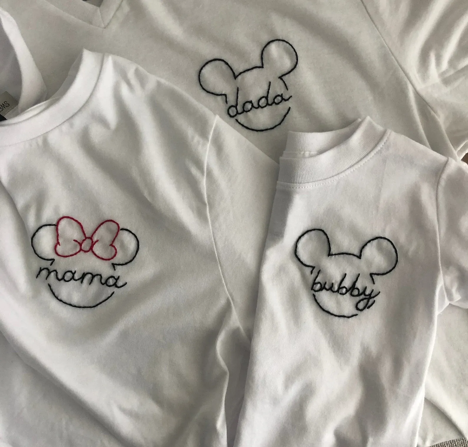 Mickey and Minnie Mouse Custom Name Hand Embroidered  - White Sweatshirt