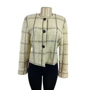 Mike Korwin Women’s Cream Jacket With Black & Gold Checkered Pattern Button