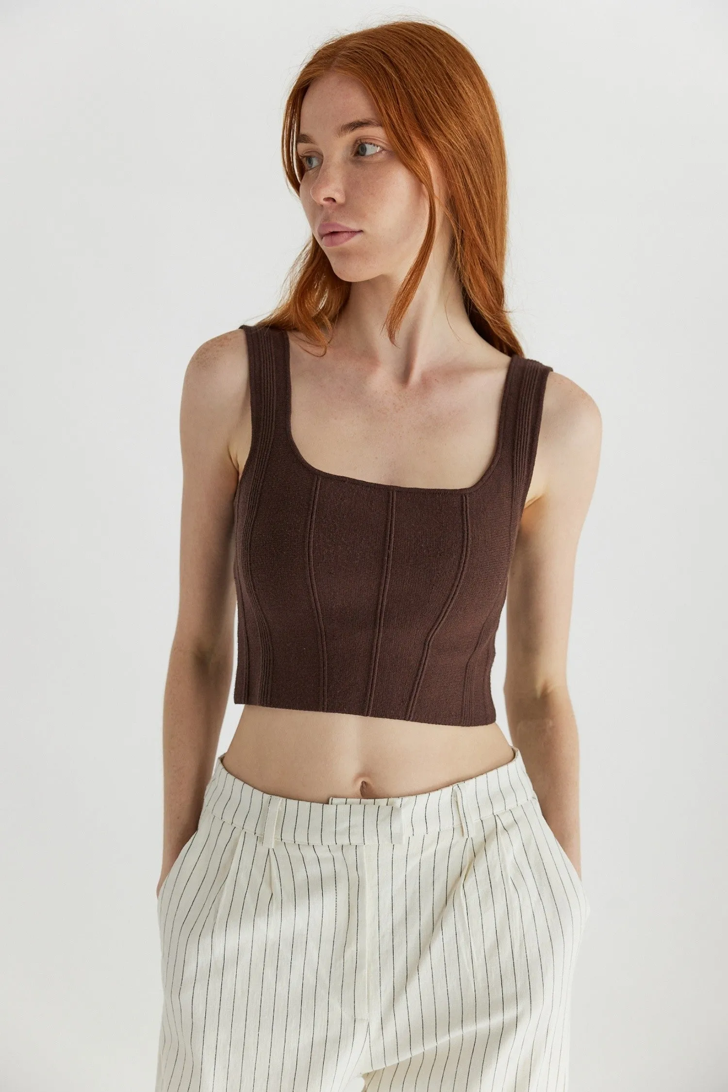 Millie Structured Crop Tank Top - Brown