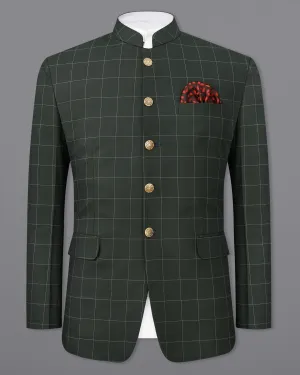 Mine Shaft Green Windowpane Bandhgala Blazer