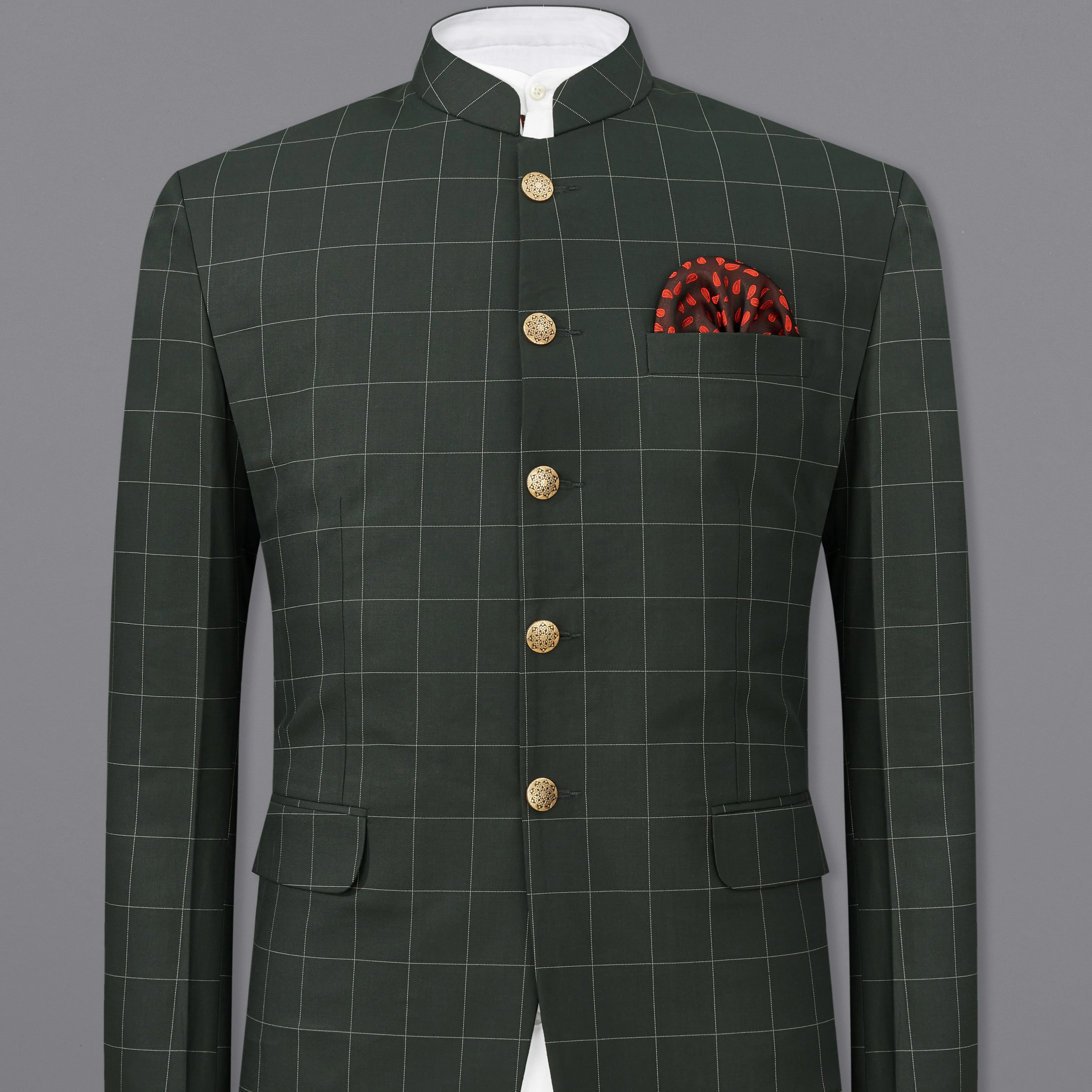 Mine Shaft Green Windowpane Bandhgala Blazer