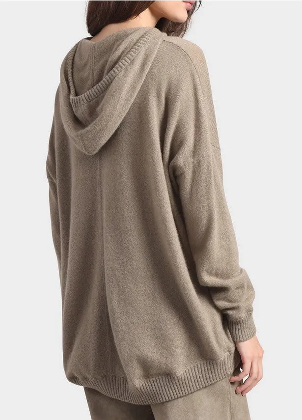 Minnie Rose Cotton Cashmere Oversized Zip Hoodie - Olive