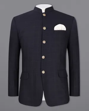 Mirage Blue Windowpane Bandhgala Blazer