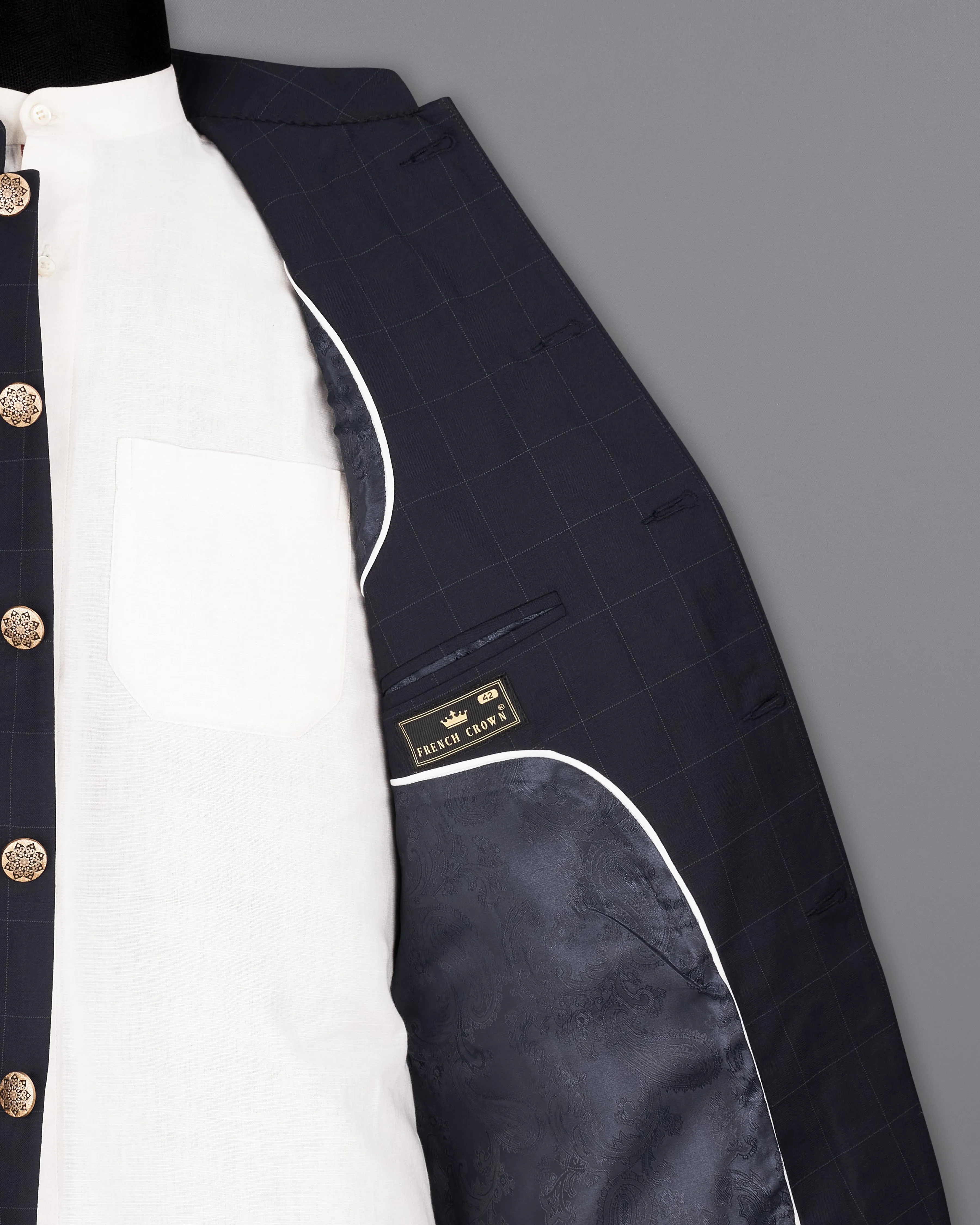 Mirage Blue Windowpane Bandhgala Blazer