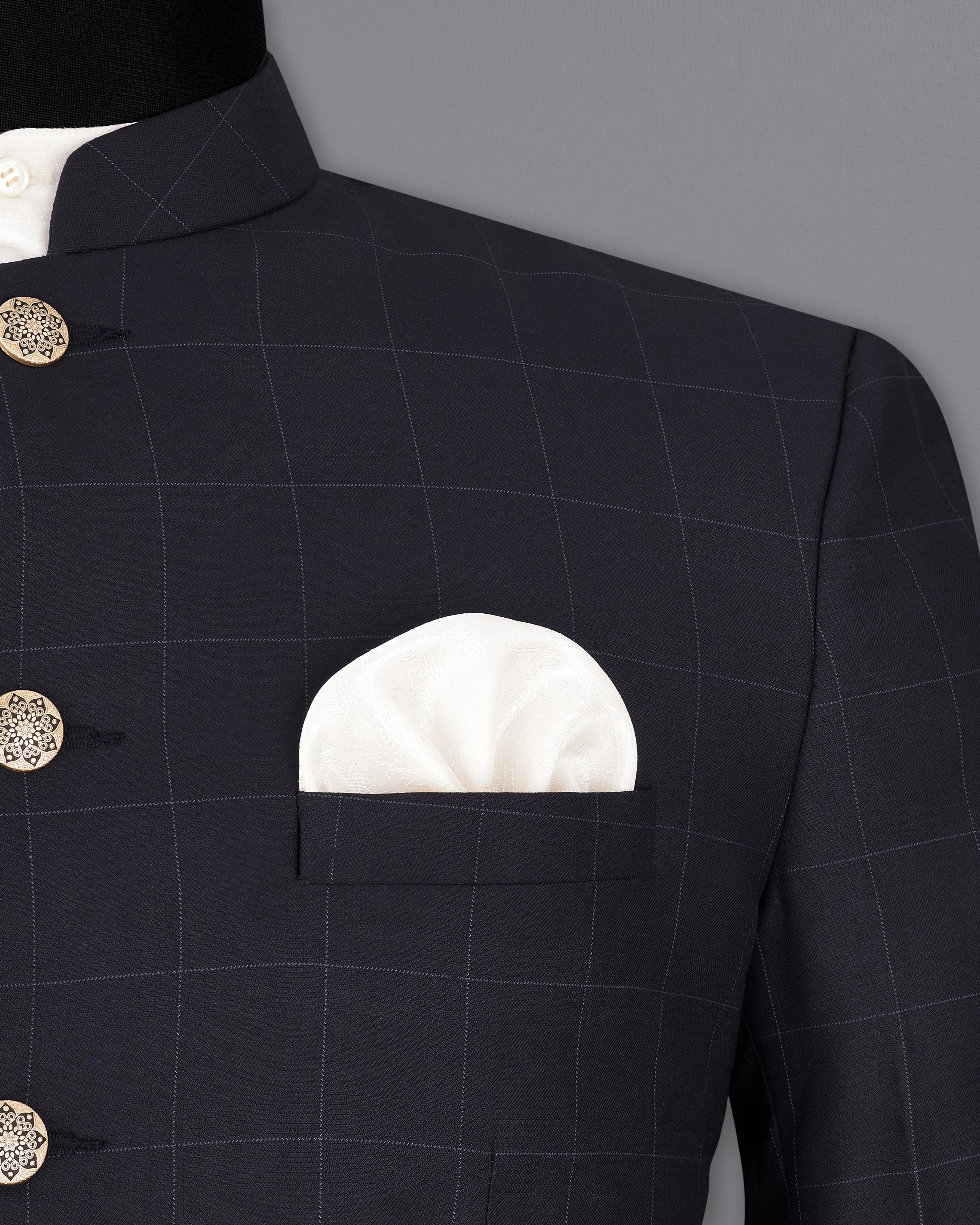 Mirage Blue Windowpane Bandhgala Blazer