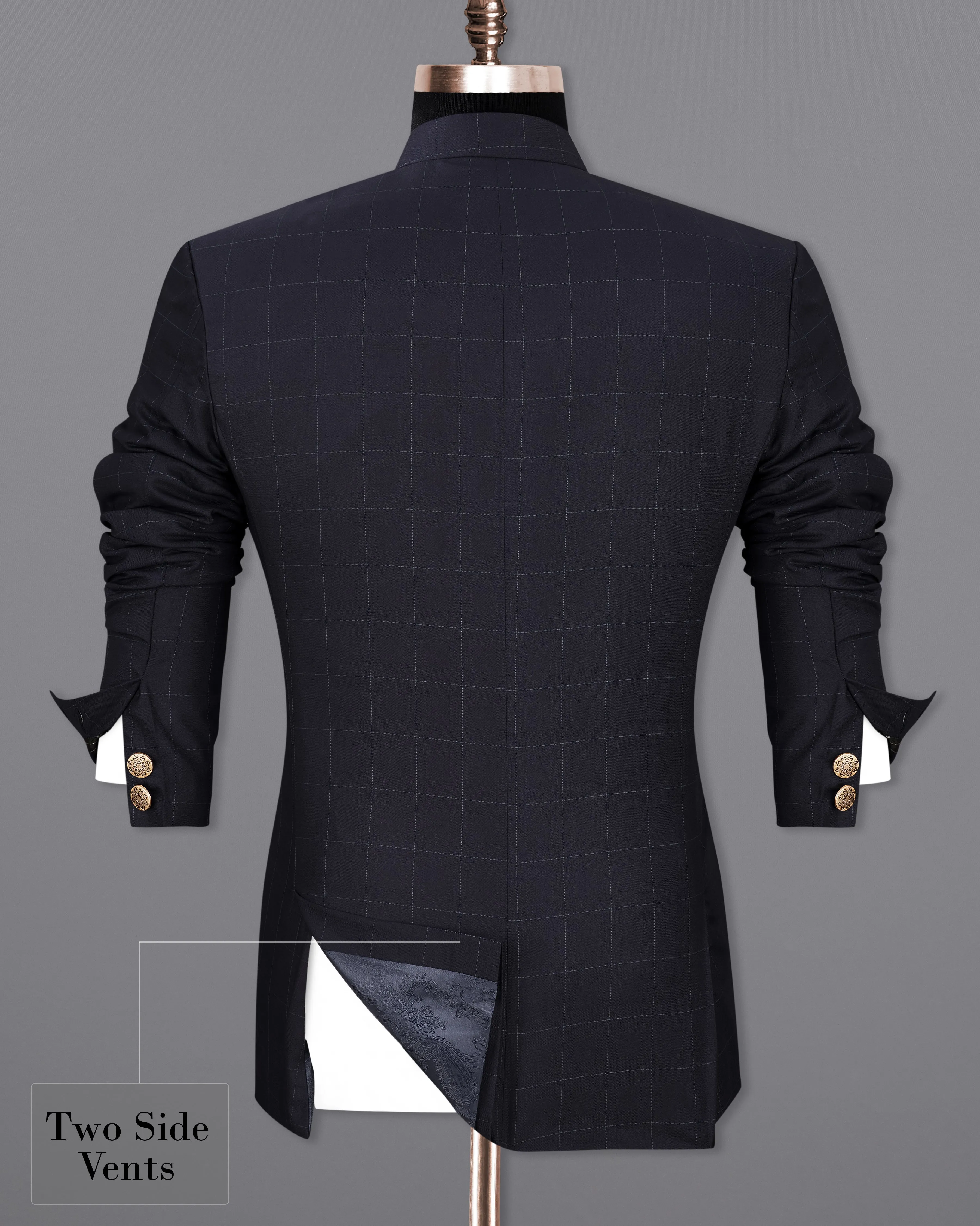 Mirage Blue Windowpane Bandhgala Blazer