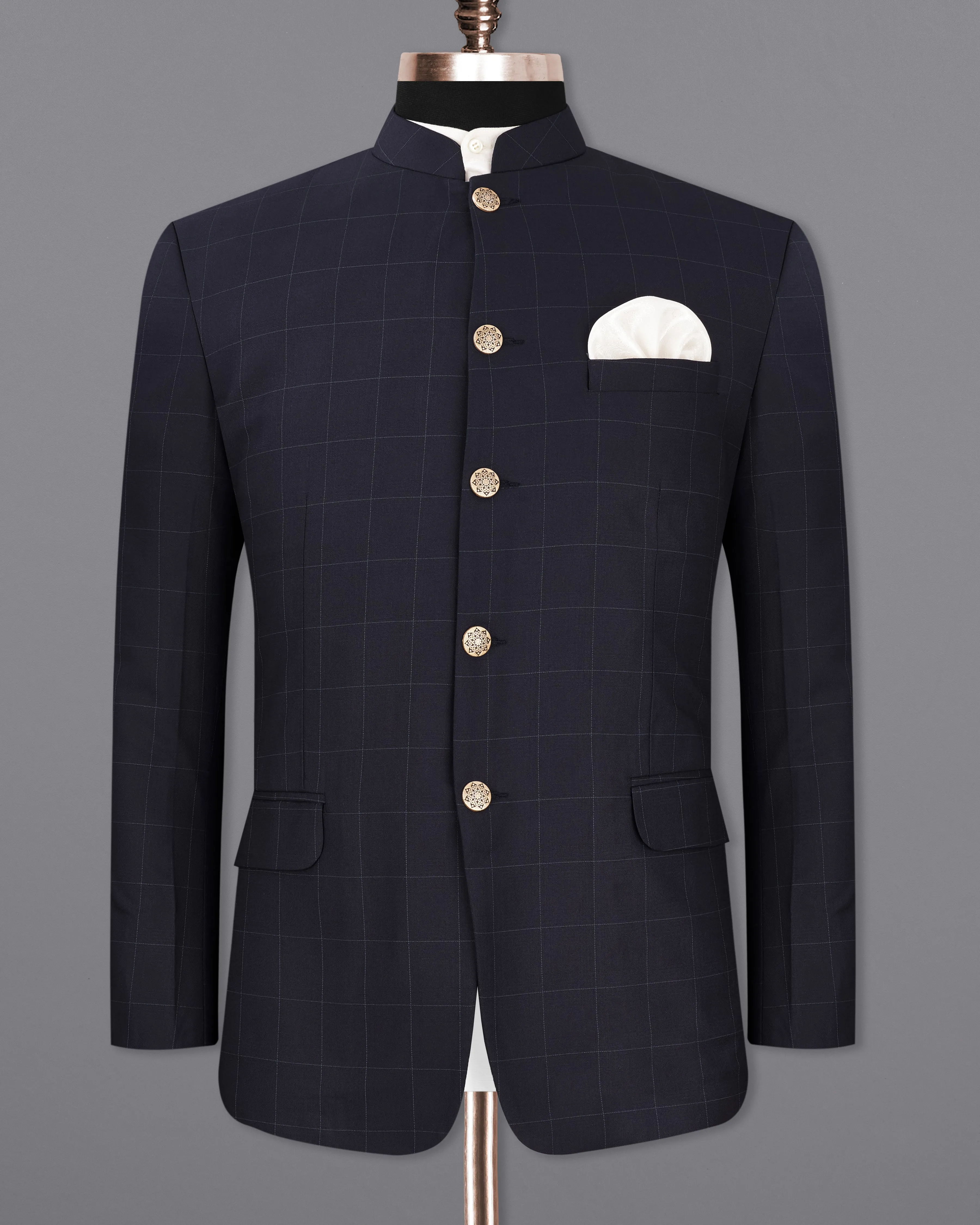 Mirage Blue Windowpane Bandhgala Blazer