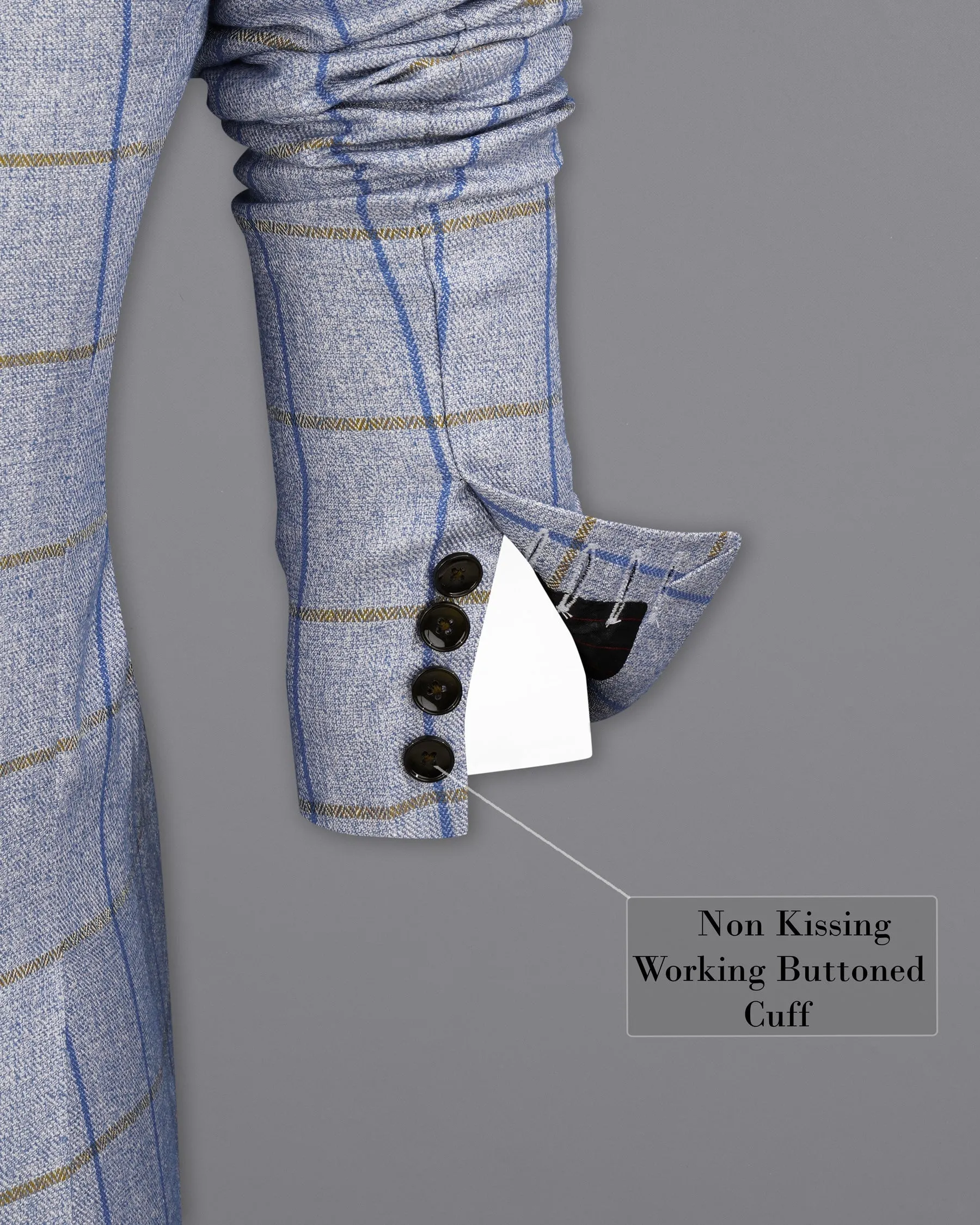 Mobster Blue Checkered Double Breasted Black Lapel Designer Blazer