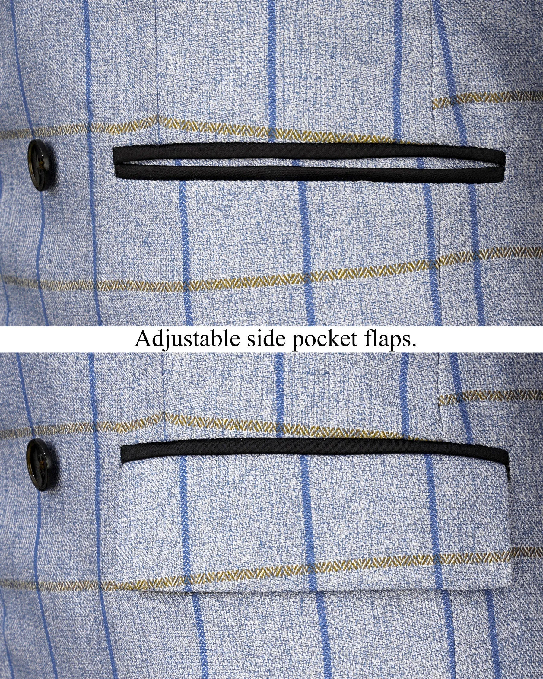 Mobster Blue Checkered Double Breasted Black Lapel Designer Blazer
