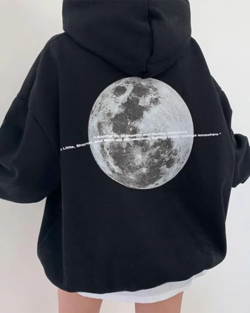 Moon Print Letter Oversize Sweatshirt