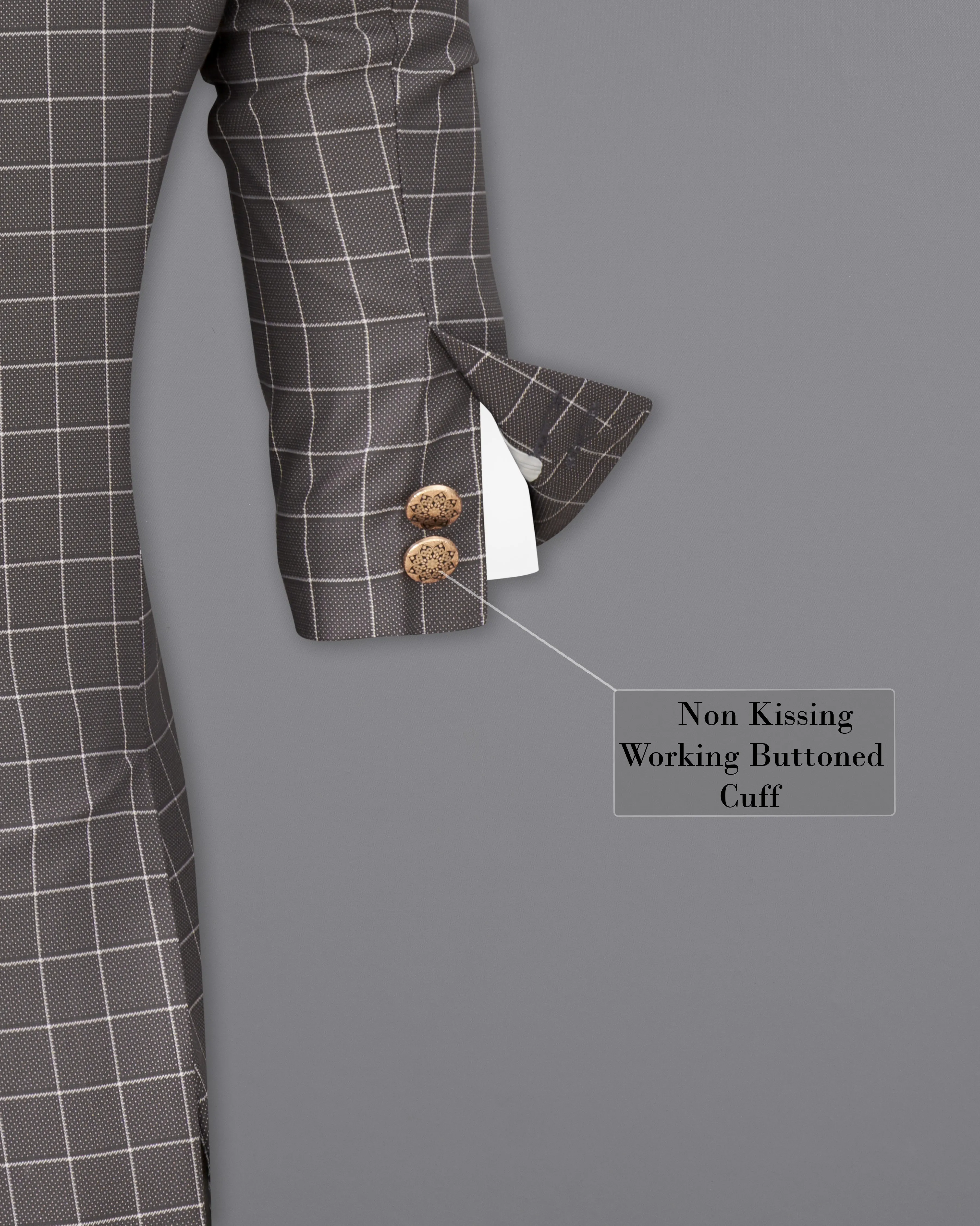 Mortar Gray Checkered Cross Buttoned Bandhgala Blazer