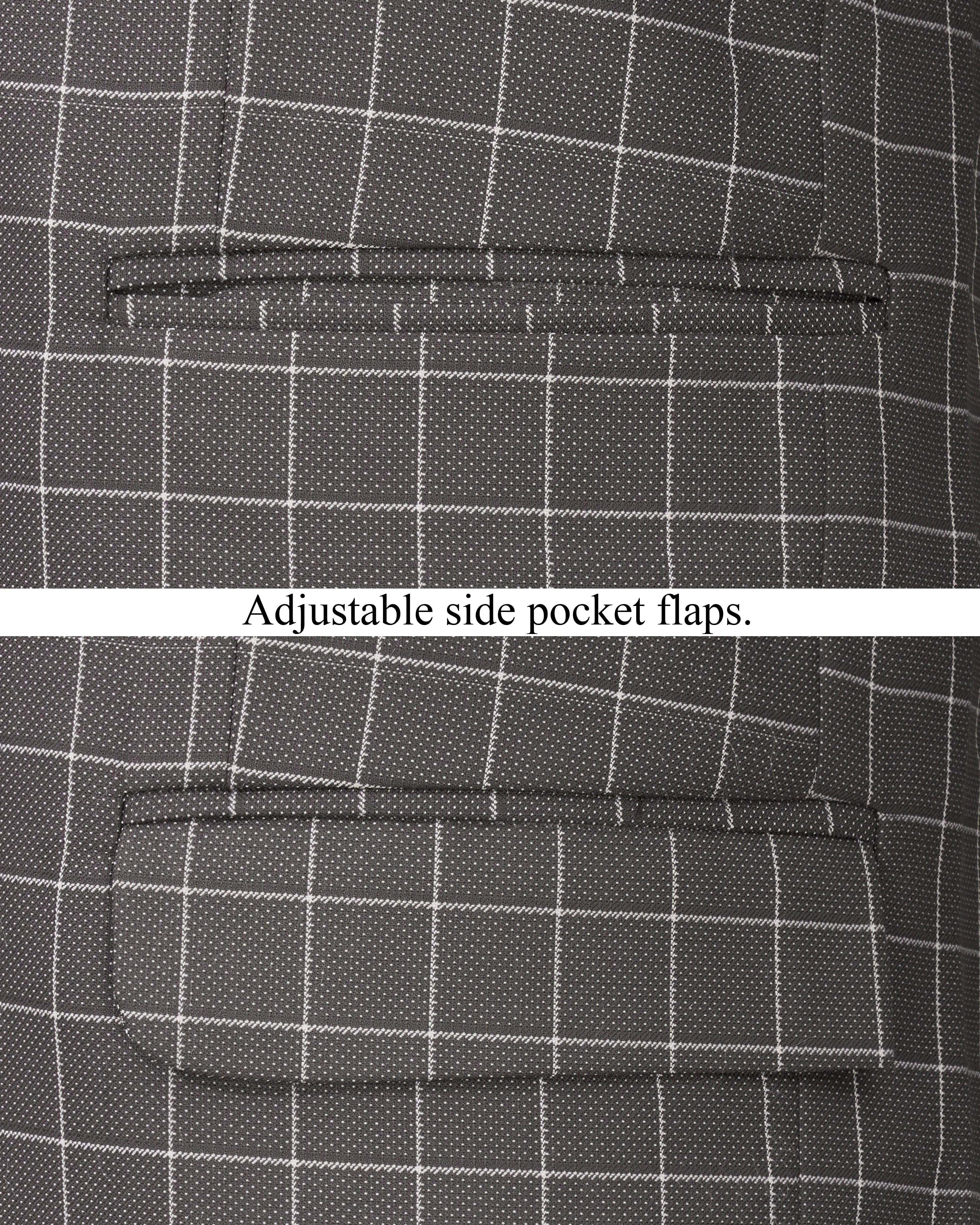 Mortar Gray Checkered Cross Buttoned Bandhgala Blazer