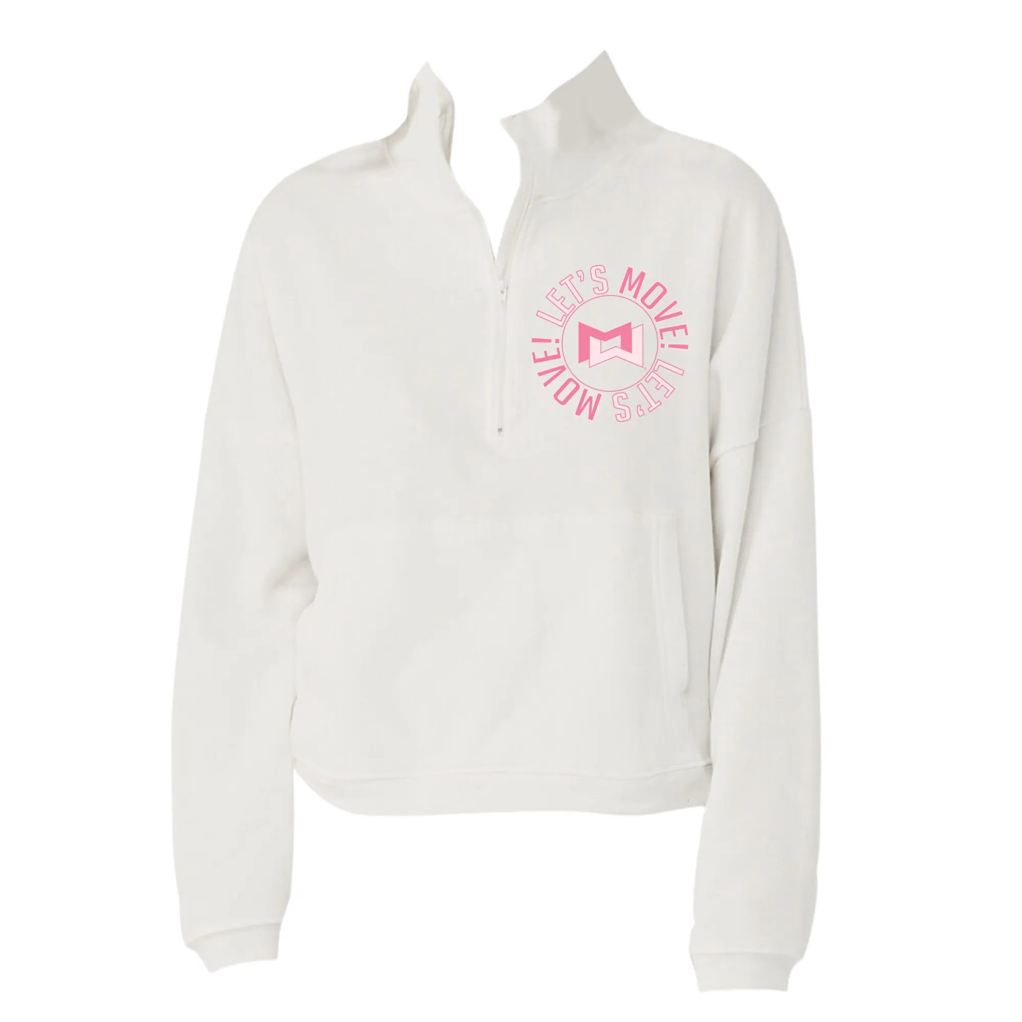 MOSSA Pink LET'S MOVE Circle Logo Bella   Canvas Women's Half Zip Pullover