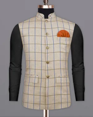 Mushroom Light Brown Checkered Bandhgala Nehru Jacket