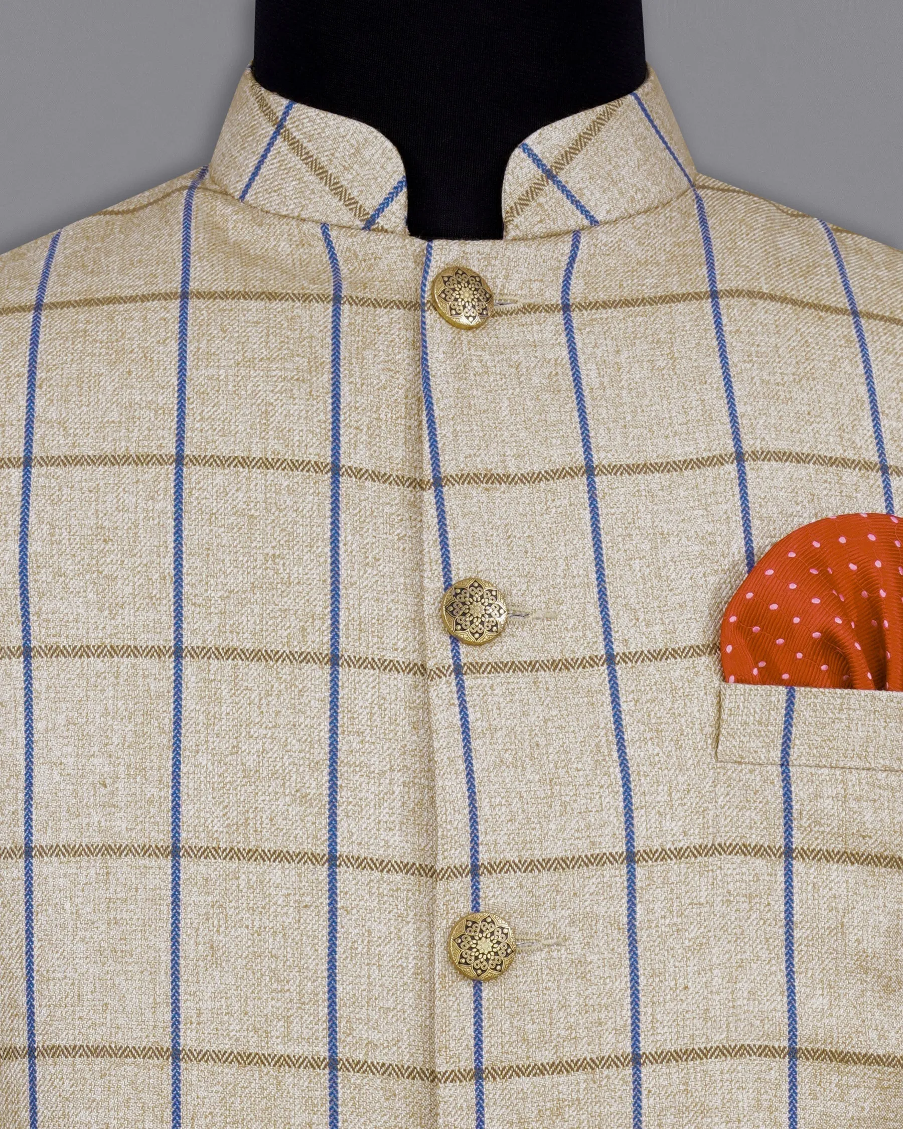 Mushroom Light Brown Checkered Bandhgala Nehru Jacket