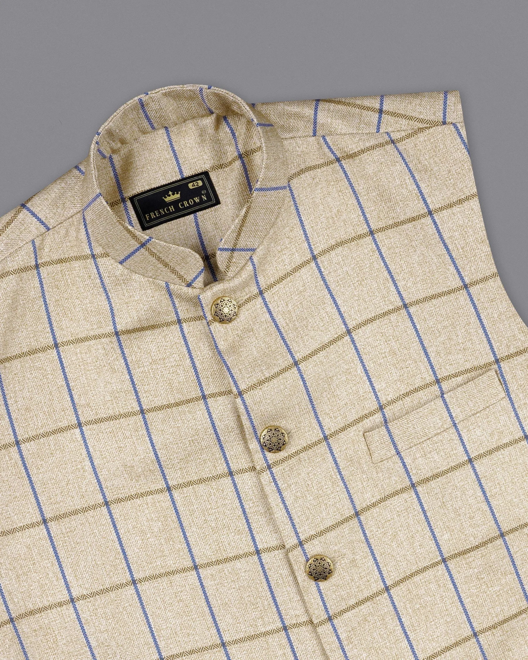 Mushroom Light Brown Checkered Bandhgala Nehru Jacket