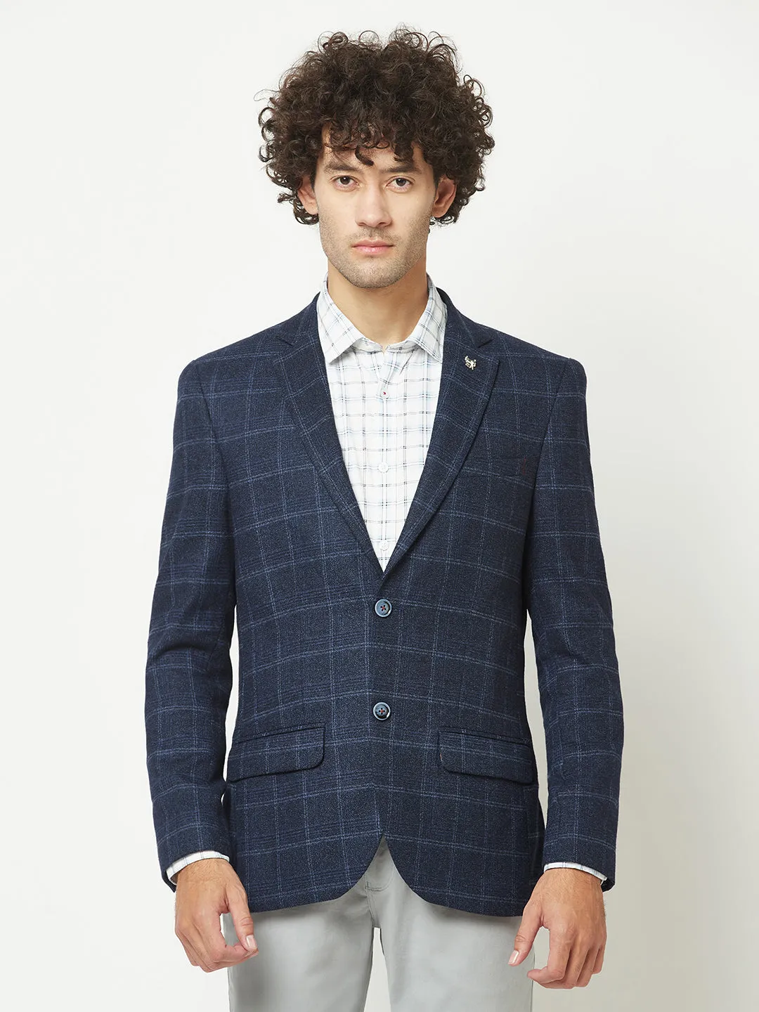 Navy Blue Checkered Blazer