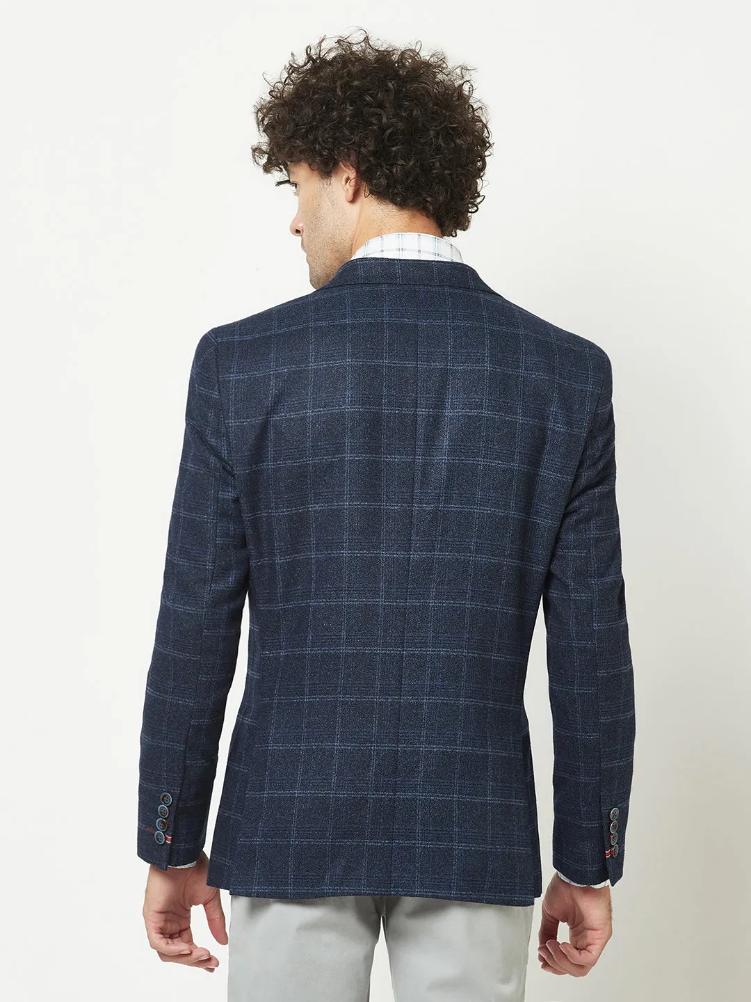 Navy Blue Checkered Blazer