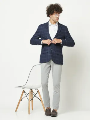 Navy Blue Checkered Blazer