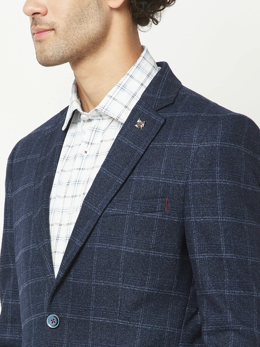 Navy Blue Checkered Blazer