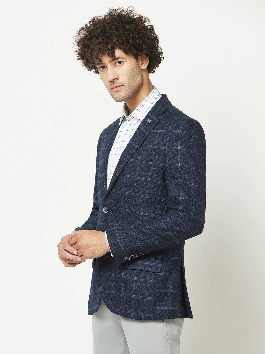 Navy Blue Checkered Blazer