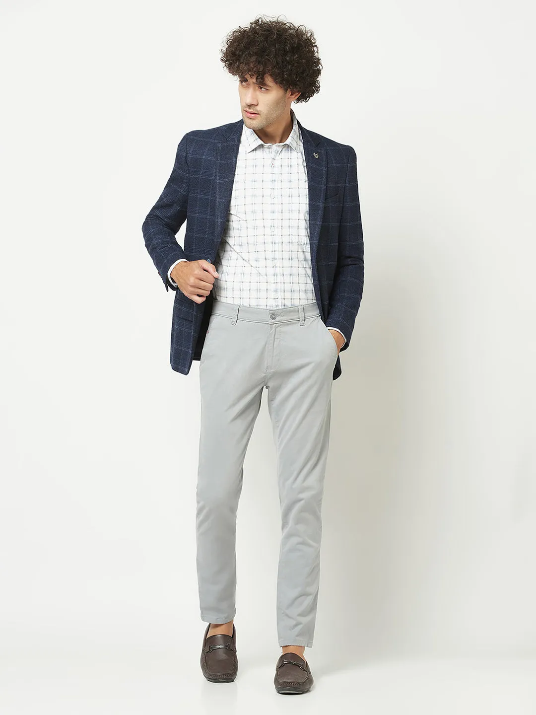 Navy Blue Checkered Blazer