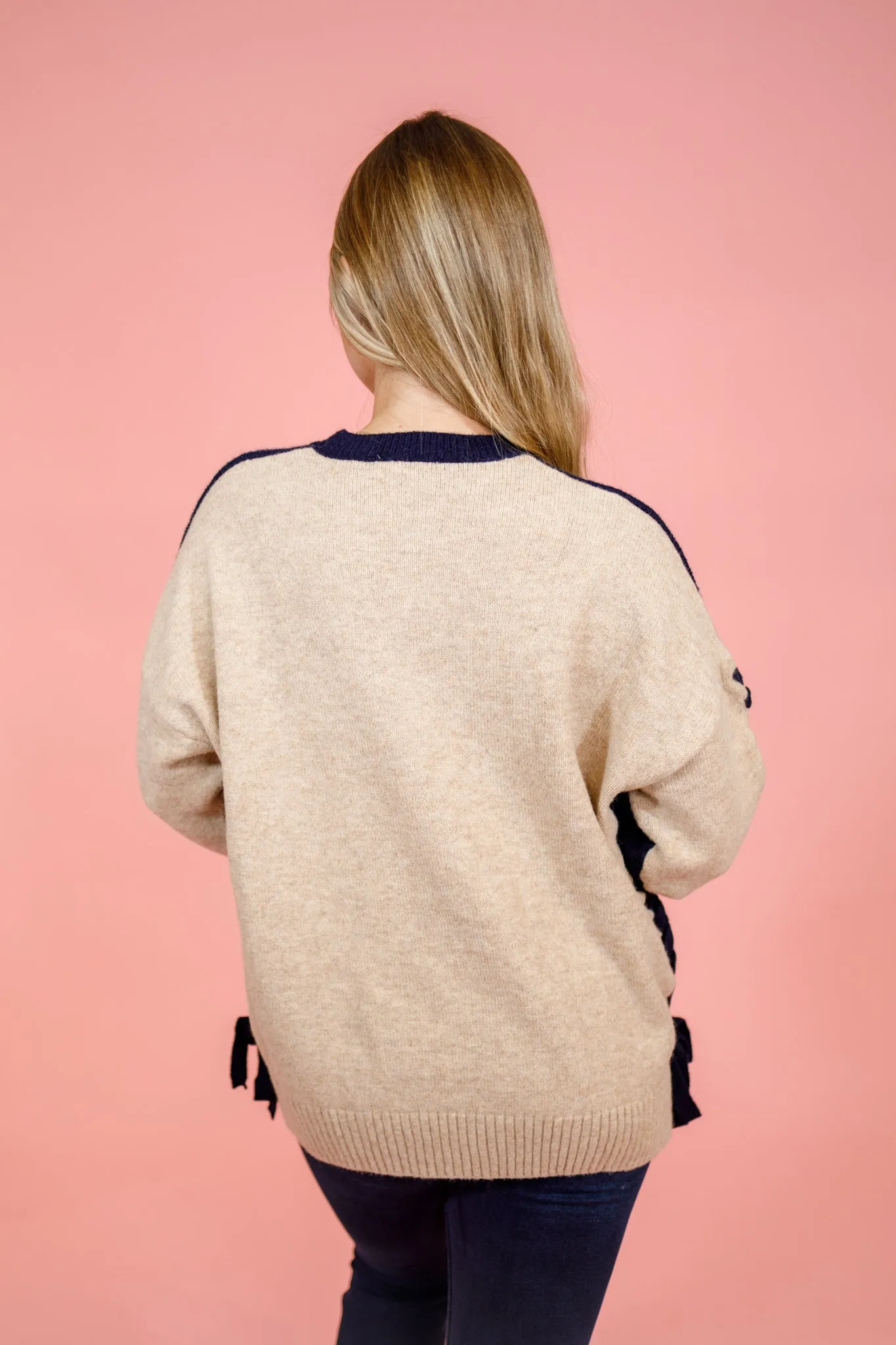 Navy Side Tie Sweater