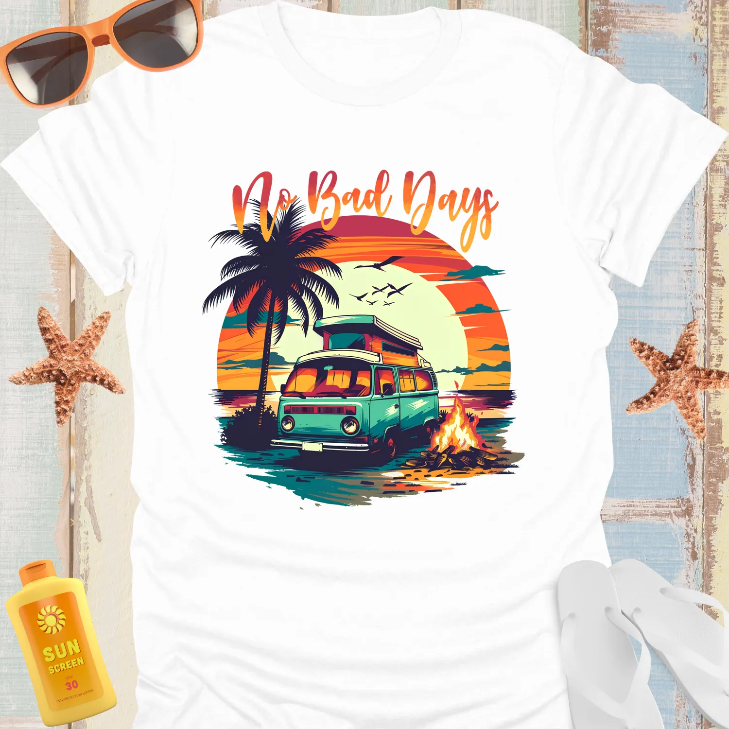 No Bad Days Beach Camper Van Adventure Tshirt Unisex