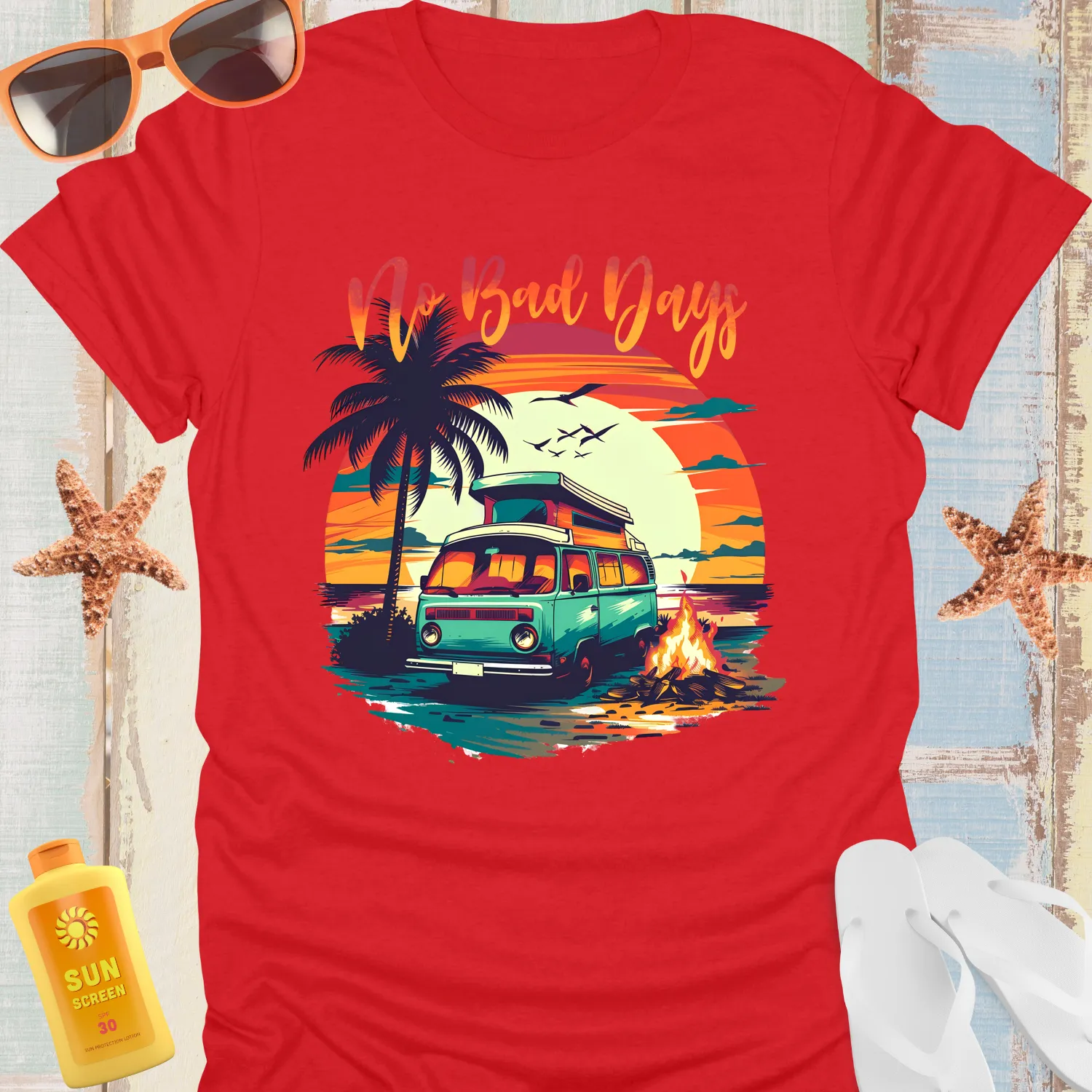 No Bad Days Beach Camper Van Adventure Tshirt Unisex