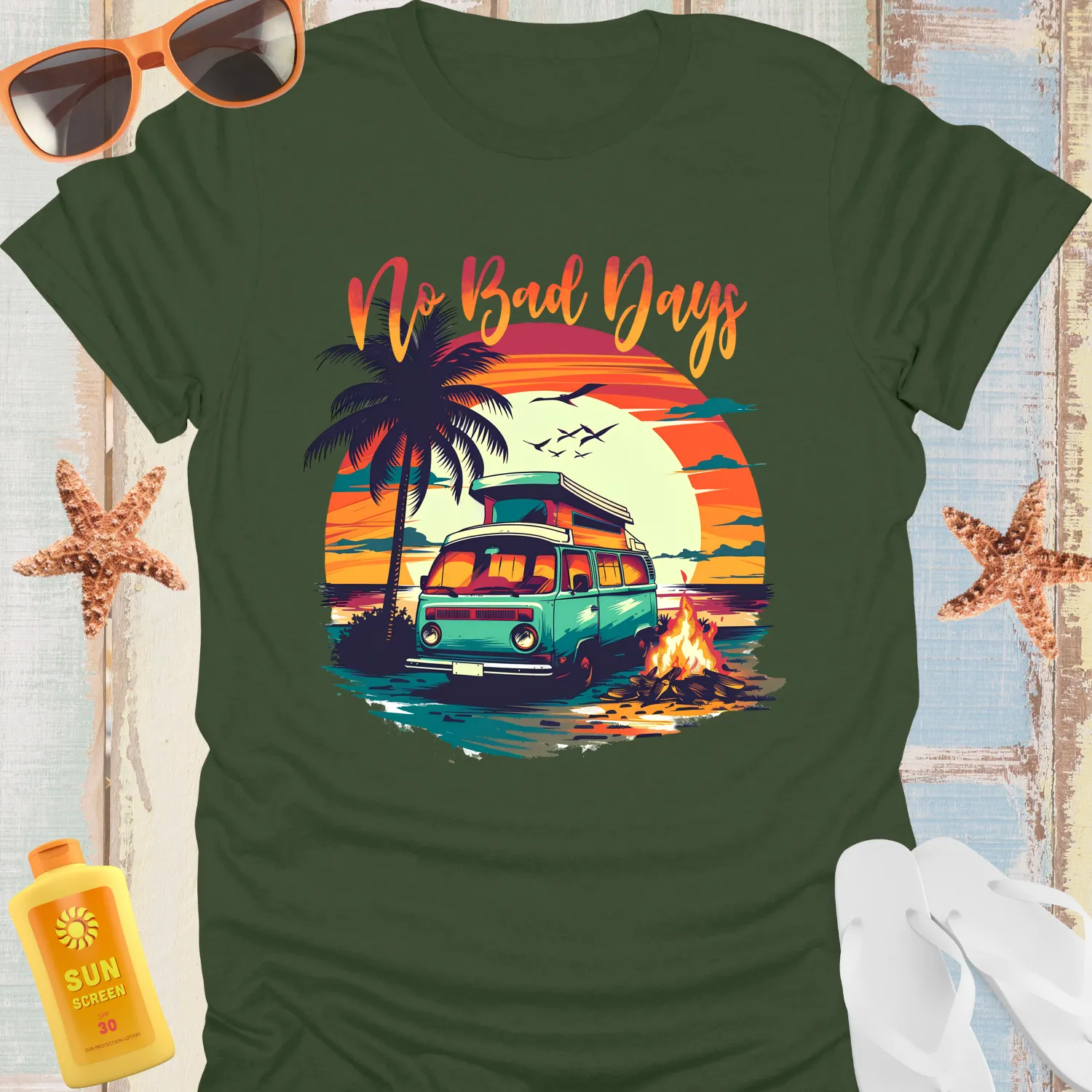 No Bad Days Beach Camper Van Adventure Tshirt Unisex