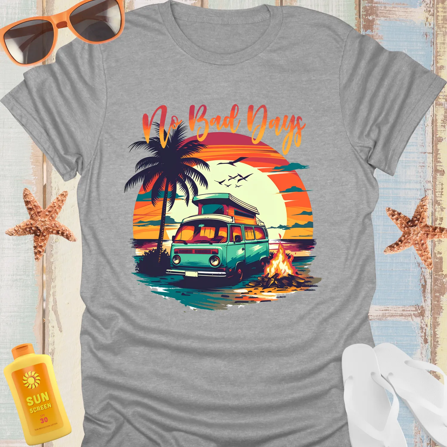 No Bad Days Beach Camper Van Adventure Tshirt Unisex