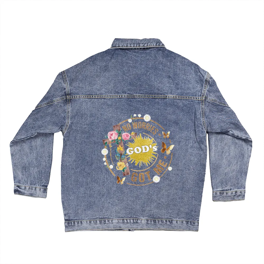 No Worries God's Got Me Oversized Women's DTG Denim Jacket