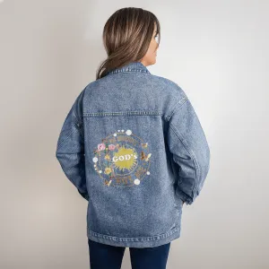 No Worries God's Got Me Oversized Women's DTG Denim Jacket