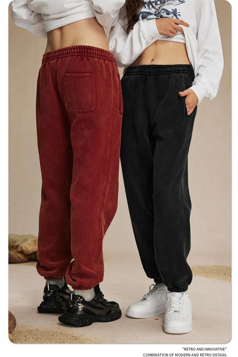 Obsidian Phoenix Luxury 360gsm Batik Washed Fleece Sweatpants - Unisex Loose-Fit Warm Drawstring Joggers