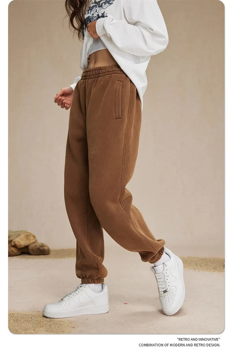Obsidian Phoenix Luxury 360gsm Batik Washed Fleece Sweatpants - Unisex Loose-Fit Warm Drawstring Joggers
