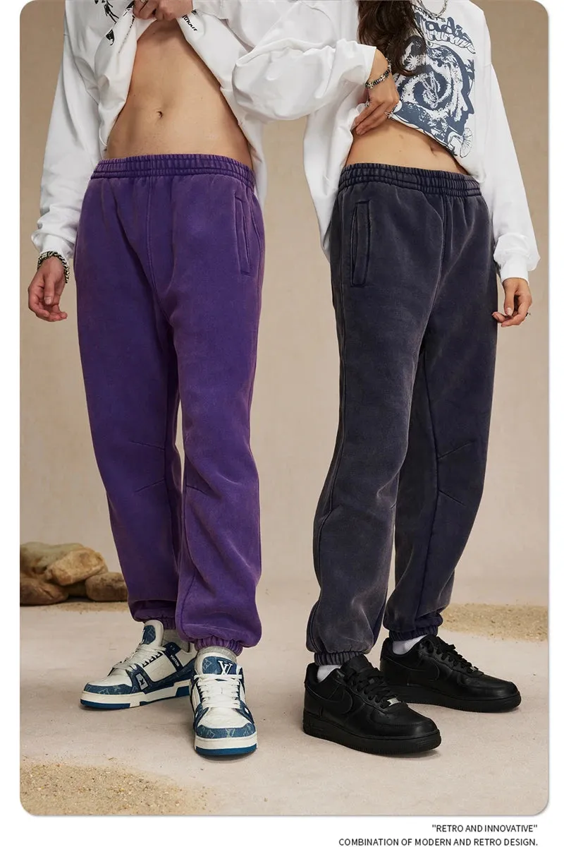 Obsidian Phoenix Luxury 360gsm Batik Washed Fleece Sweatpants - Unisex Loose-Fit Warm Drawstring Joggers