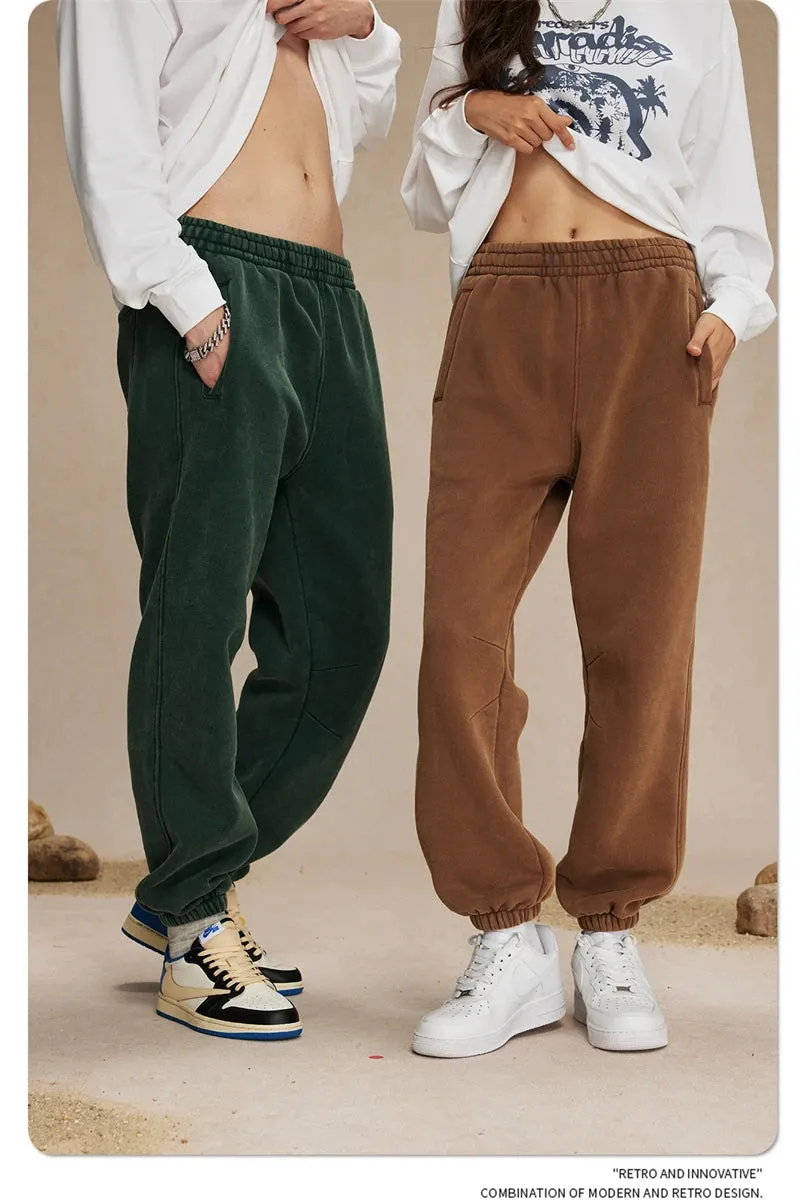 Obsidian Phoenix Luxury 360gsm Batik Washed Fleece Sweatpants - Unisex Loose-Fit Warm Drawstring Joggers